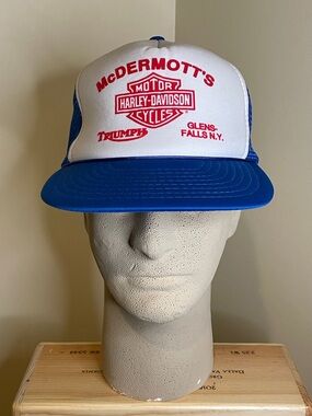 Harley-Davidson White & Blue Mesh Trucker Hat with Red Logo